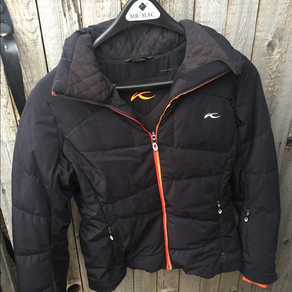 KJUS black coat with orange accents .Size 38/M